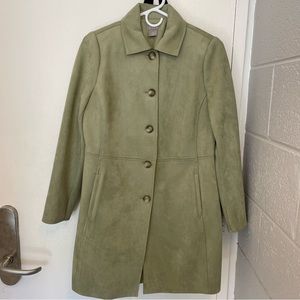 Light Green Suede-Like Trench Coat